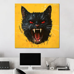 Feline Fury Against Yellow - NicheCanvas