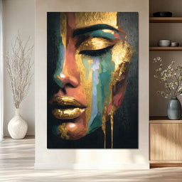 Golden Radiant Abstract Face B - NicheCanvas
