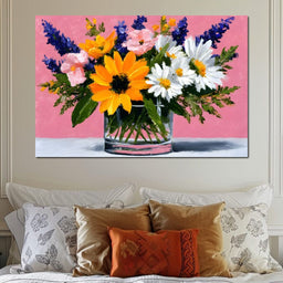 Pink Bouquet Sunflower Daisies - NicheCanvas
