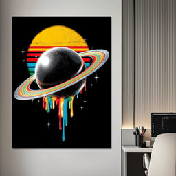 Retro Galactic Rainbow Saturn - NicheCanvas