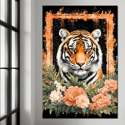 Majestic Tiger Floral Portrait - NicheCanvas