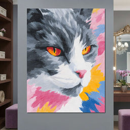 Radiant Feline Fire Eyes Portrait - NicheCanvas