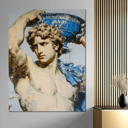 Marble Statue With Blue Urn - NicheCanvas