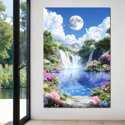 Lunar Reflection Over Falls - NicheCanvas
