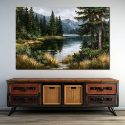 Alpine Pine Lake Reflection - NicheCanvas