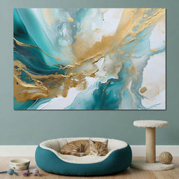 Oceanic Gold Turquoise Abstract - NicheCanvas