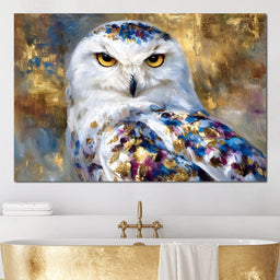 Golden Snow Owl Portrait - NicheCanvas