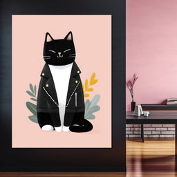 Rebel Feline Chic on Blush - NicheCanvas