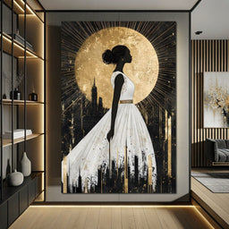 Golden Silhouette City Radiance - NicheCanvas