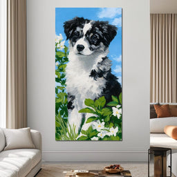 Puppy Dreams in Spring Meadows - NicheCanvas