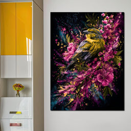 Radiant Finch Wildflower Burst - NicheCanvas