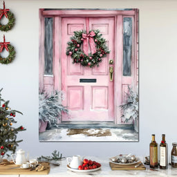 Winter Welcome Pink Door - NicheCanvas