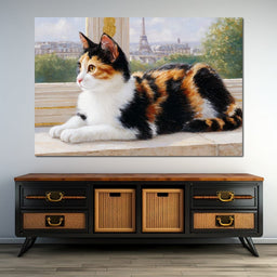 Dreamy Feline Parisian View - NicheCanvas