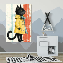 Elegant Feline in Rain Coat - NicheCanvas