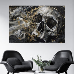 Golden Skull in Galaxy Storm - NicheCanvas