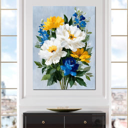 Golden White Blue Garden Posey - NicheCanvas