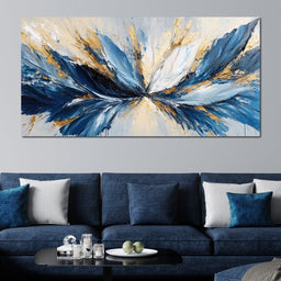 Blu, White & Gold Abstract Explosion - NicheCanvas