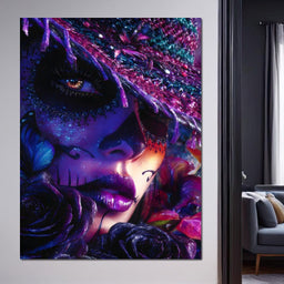 Neon Sugar Skull Rose Beauty - NicheCanvas