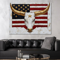 Golden Longhorn Patriotic Pride - NicheCanvas