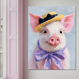 Charming Piglet With Sun Hat - NicheCanvas