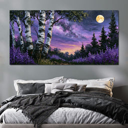 Silver Birch Under A Violet Galaxy - NicheCanvas