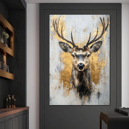 Majestic Golden Deer Portrait - NicheCanvas