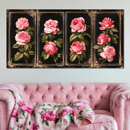 Gilded Panels of Pressed Garden Roses - NicheCanvas