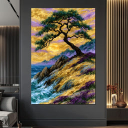 Golden Shoreline Beneath An Ancient Pine - NicheCanvas