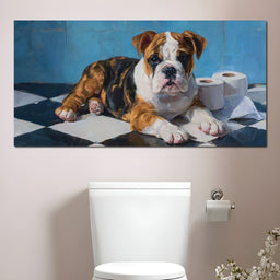 Bulldog Bathroom Mischief - NicheCanvas