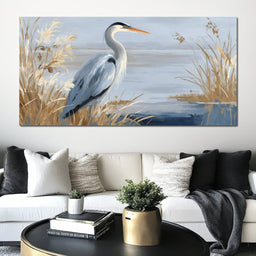 Coastal Heron Marsh Stillness - NicheCanvas