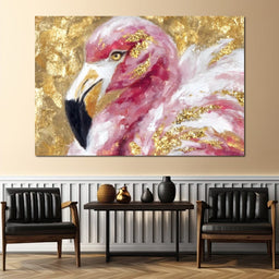 Gilded Flamingo Portrait - NicheCanvas