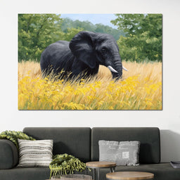 Majestic Giant Elephant In Golden Fields - NicheCanvas