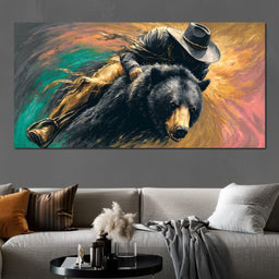 Cowboy Charge On Midnight Bear - NicheCanvas