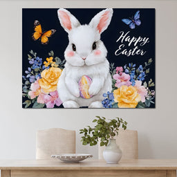 Happy Easter Bunny Watercolor - NicheCanvas