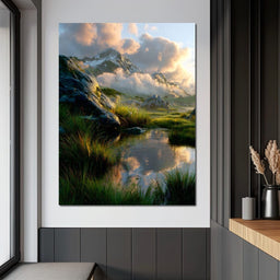 Sunlit Alpine Reflections - NicheCanvas