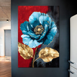 Golden Bloom on Midnight Blue - NicheCanvas