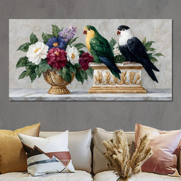 Parrot Companions Floral Grandeur - NicheCanvas