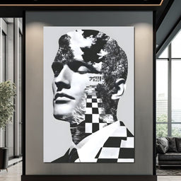 Monochrome Checkerboard Mindscape - NicheCanvas