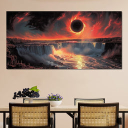Eclipse Over Cascading Waters - NicheCanvas
