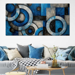 Geometric Blue Spheres Dance - NicheCanvas