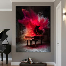 Grand Piano Burst of Vibrant Fire - NicheCanvas