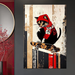 Feline Skateboarder - NicheCanvas