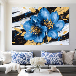 Blue Petals Midnight Bloom - NicheCanvas