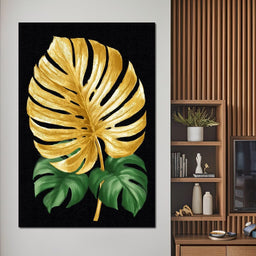 Golden Monstera Leaf Elegance - NicheCanvas