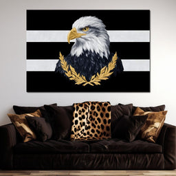 Bold Bald Eagle Stripes Gold Laurel - NicheCanvas