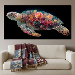 Floral Reef Sea Turtle Glow - NicheCanvas