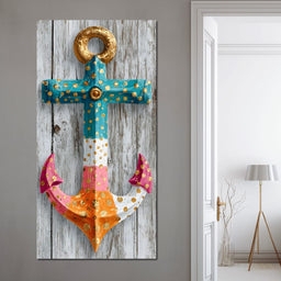 Golden Dotted Nautical Anchor - NicheCanvas