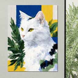 Snowy Feline Golden Eye Portrait - NicheCanvas