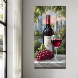Wine Reflections Cityscape Elegance - NicheCanvas