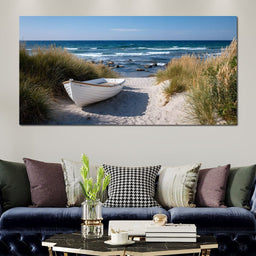 White Rowboat Coastal Dunes - NicheCanvas
